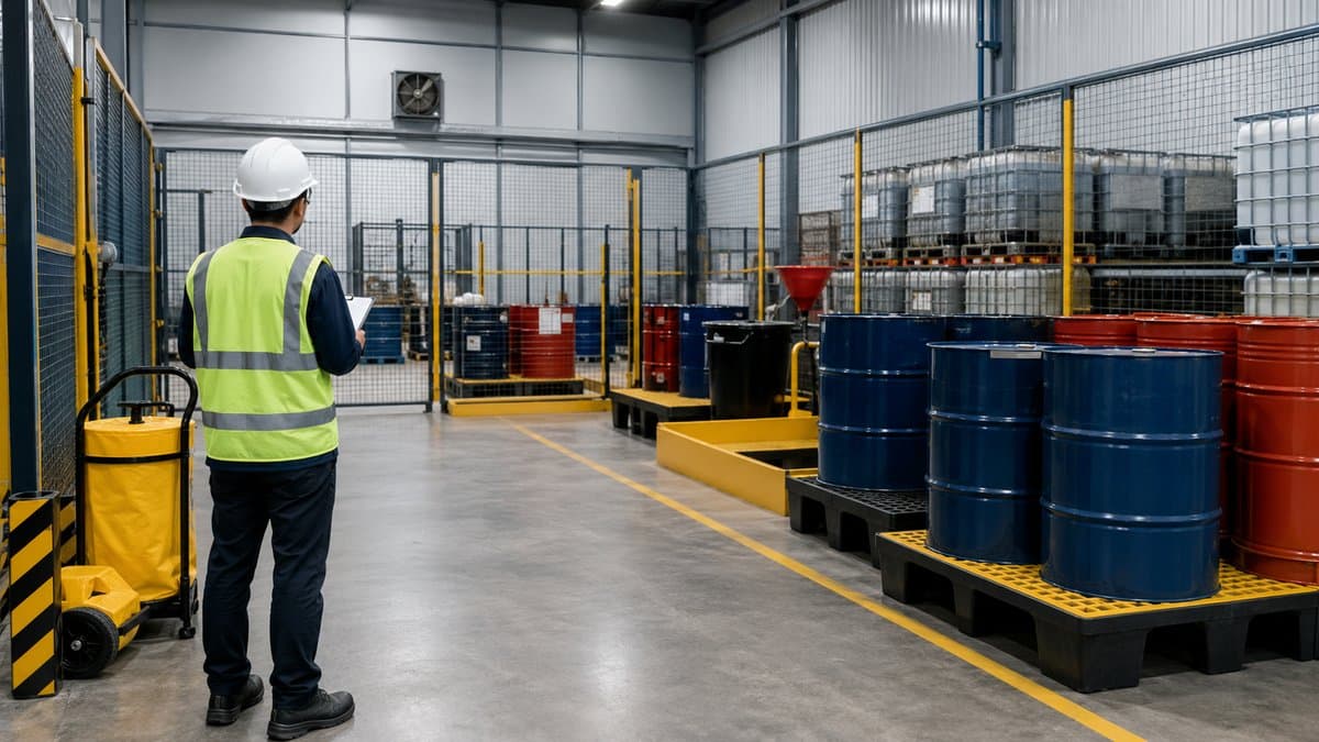 Scheduled waste storage area with secondary containment inside a Malaysian factory